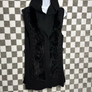 Dolce Cabo fur sweater vest rabbit fur wool blend black hooded tunic **see note